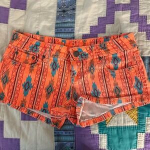 Women's Y2K Festival Tribal Bright Low Rise Micro Mini Booty Shorts Size 3/4